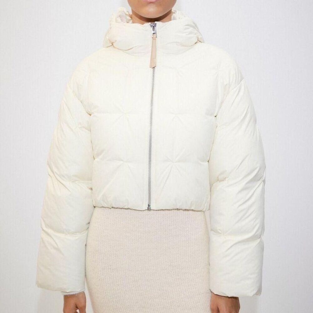 Mango Beyond Collection Tan Quilted Oversize Hooded Jacket Water Repellent - Picture 1 of 4